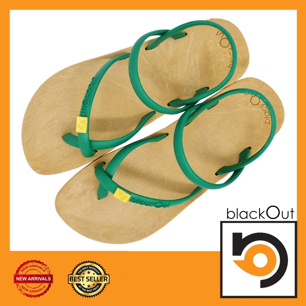 🔰 BlackOut Toeloopslingback 🔰 รองเท้าแตะ คีบโป้งรัดส้น กันลื่น เบาสบาย พื้นทอง(หูเขียว)