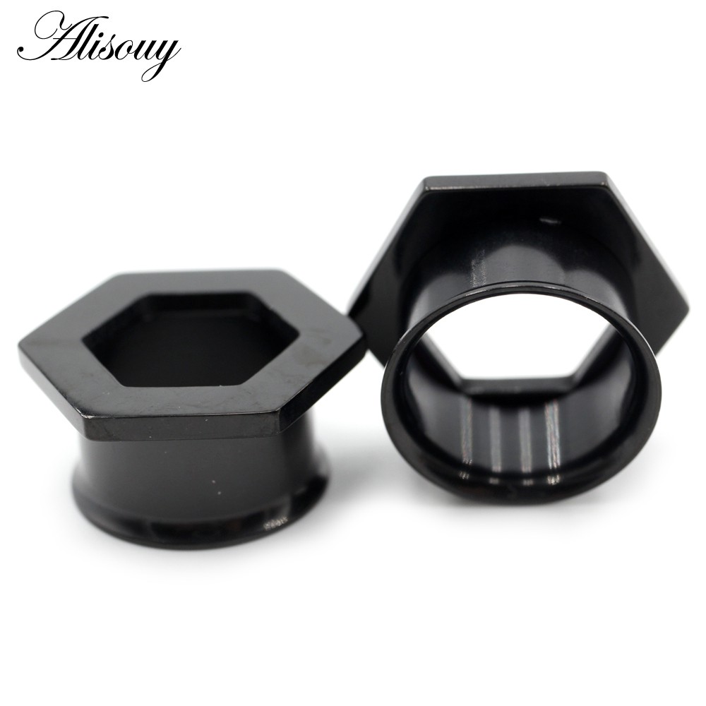 Alisouy 2 ชิ้น 6 มม. - 25 มม. สเตนเลส หกเหลี่ยม บาน อุโมงค์หู ปลั๊กขยาย เกจวัด ต่างหู เจาะร่างกาย เครื่องประดับ