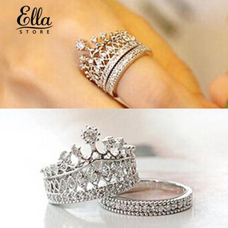 Ellastore แหวนมงกุฎ ประดับเพชรเทียม 2 ชิ้น