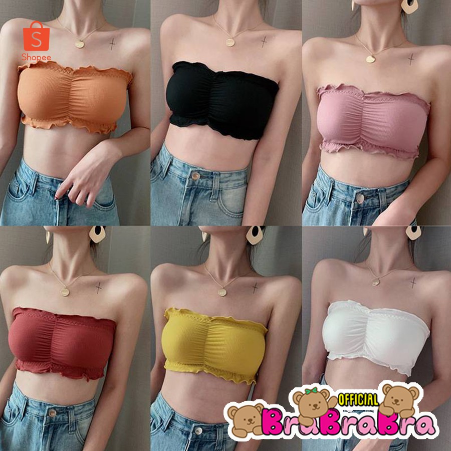 [ส่งจากไทย] 𝑩𝒓𝒂𝑩𝒓𝒂𝑩𝒓𝒂  #bra-096 บราเกาะอก ผ้าร่อง ขอบระบาย ผ้าดีมาก