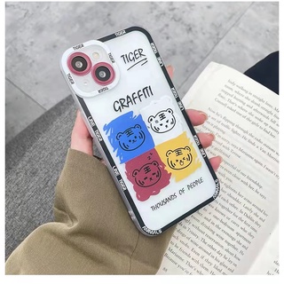 iPhone 13 13pro 13prm iPhone Case น่ารัก Tiger Quad รูปแบบการ์ตูนโปร่งใสสำหรับ iPhone 11 7Plus 8Plus Xr XS 13 12 Pro MaxTPU Case