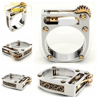 SUBEI Fashion Two-Tone Steampunk Locomotive Vintage Mechanical Gear Wheel Ring