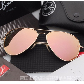 Ray-ban Aviator แว่นตากันแดด เลนส์แก้ว โลหะ สีชมพู สําหรับผู้ชาย ผู้หญิง 2021 RB3025 3026