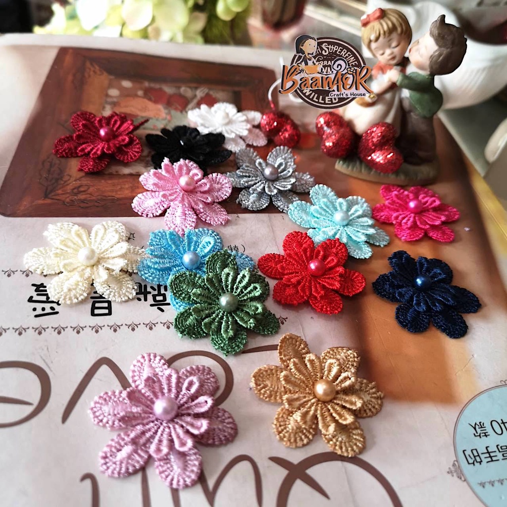 3.5cm (มีหลายสีให้เลือก) ดอกไม้ ตกแต่ง ดอกไม้ผ้า ใช้สำหรับตกแต่งชิ้นงานให้น่ารักมากขึ้น จำนวน 12 ดอก flowers for