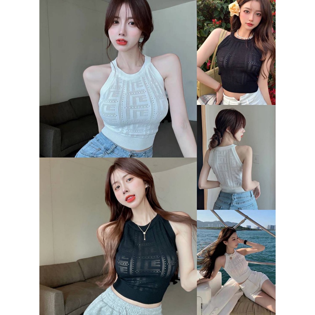 MKL พร้อมส่ง เสื้อถัก เสื้อแขนกุด เสื้อยืด คอกลม แขนกุด ทอพิเศษ สีพื้น 2สี #V18