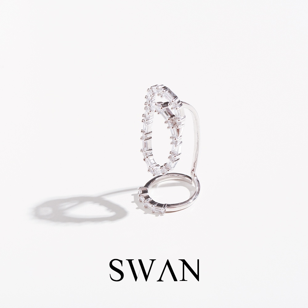 [ส่งด่วนฟรี]SWAN - Baguette Round Nail แหวนประดับเล็บเงินแท้ ปรับไซส์เองได้ ฝังเพชรคิวบิกเซอร์โคเนีย