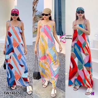 Maxi Dress เดรสยาว สายเดี่ยวผูกไหล่ เนื้อผ้า 100D ลายกราฟฟิก ผ้านิ่มพริ้วใส่สบาย โทนสีดีงาม ใส่รับลมร้อนชิวๆ