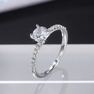 S925 Sterling Silver แหวนเงินประดับเพทายเครื่องประดับสตรี