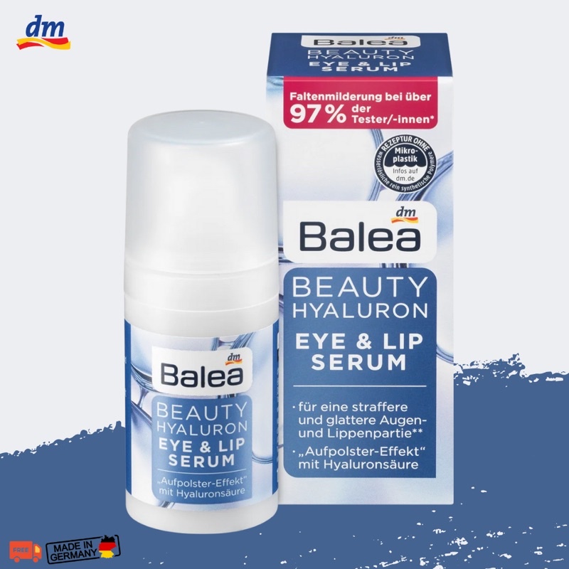 [SALE] สินค้ามีตำหนิที่กล่อง - เซรั่มลดรอยเหี่ยว รอบดวงตาและริมฝีปาก Balea beauty hyaluron eye&amp;lip serum
