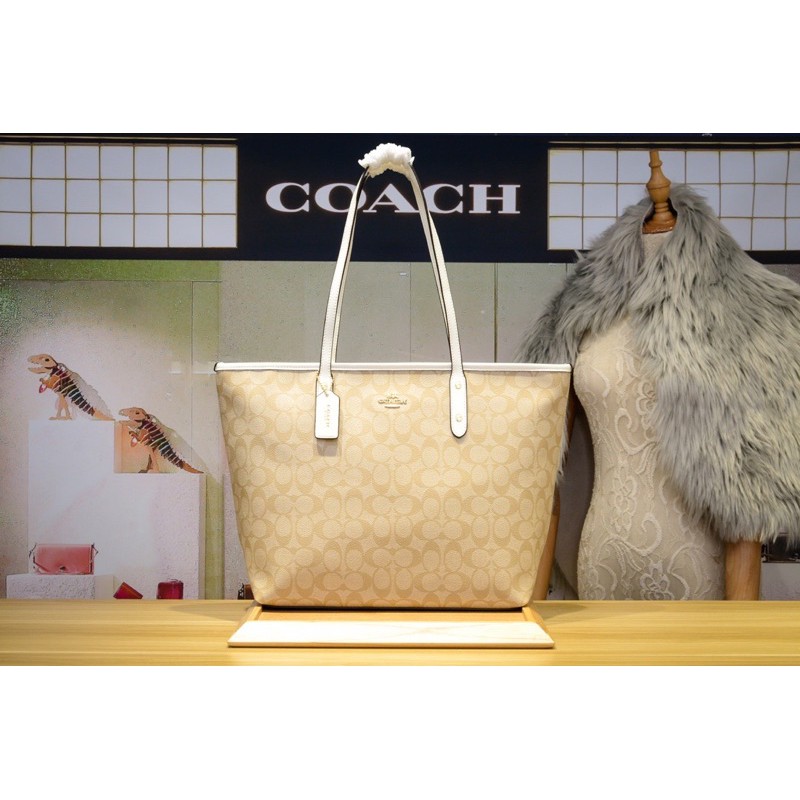 #COACHF58293 COACH CITY ZIP TOTE IN SIGNATURE COATED CANVAS (COACH F58292) SIZE : 16" (ปากL) x 10 1/