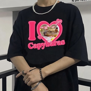 คาปิบาร่า Capybara เสื้อยืดลําลอง สําหรับผู้ชาย สีขาว แขนสั้น พิมพ์ลายมังงะ สไตล์ญี่ปุ่น