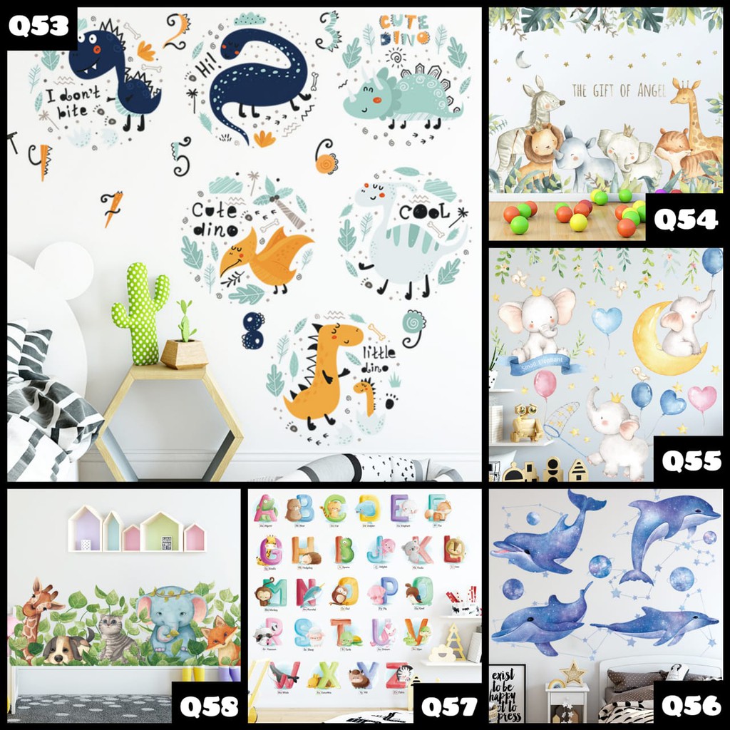 [VIP] WALLSTICKER Q 53 54 55 56 57 58 ANIMAL STICKER DINOSAURS DOVIN ALPHABET ELEPHANT FOX