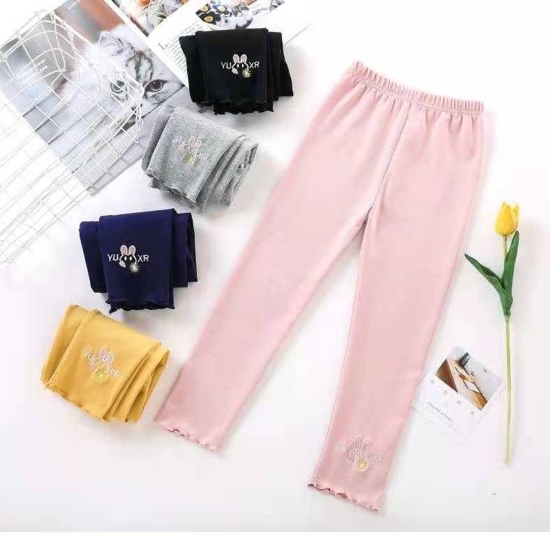 เลกกิ้งนําเข้าสําหรับ GIRLS, RABBIT-SMALL FLOWERS, 4-9 YEARS OLD