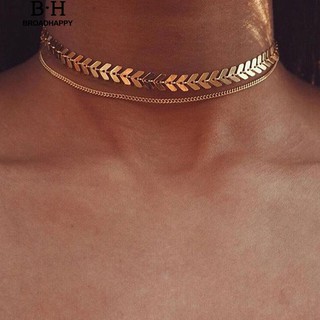 👍broadhappy🔥สร้อยคอผู้หญิงกระดูกปลาสองชั้นสองชั้นหรูหรา  choker