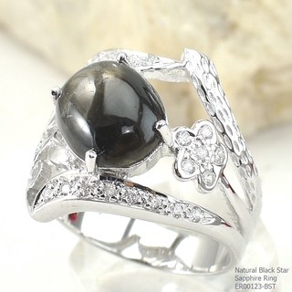 SKJewelryfactory แหวนเงินแท้ 92.5% ฝังพลอยสตาร์แซฟไฟร์แท้ สไตล์หรูหรา ER00123-BST