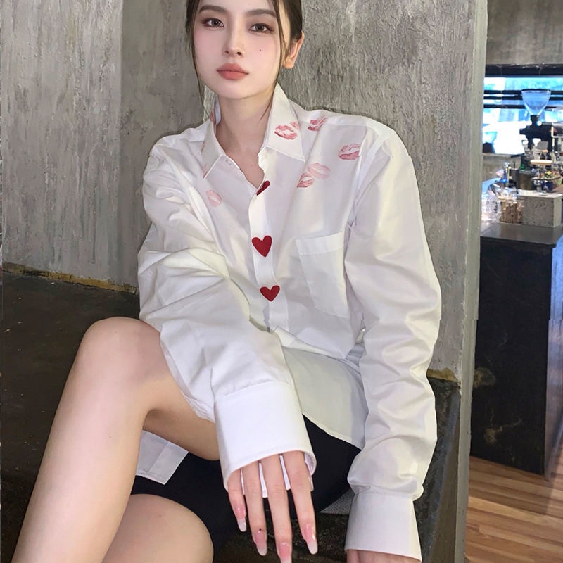 N-yoda เสื้อเชิ้ตแขนยาว ทรงหลวม สีขาว
