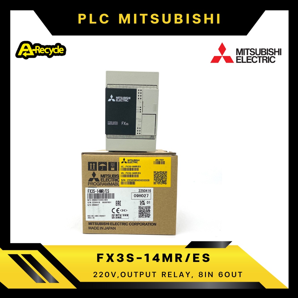 MITSUBISHI  FX3S-14MR/ES PLC  220V Input Sink/Source *Output Relay,  8 in 6 out
