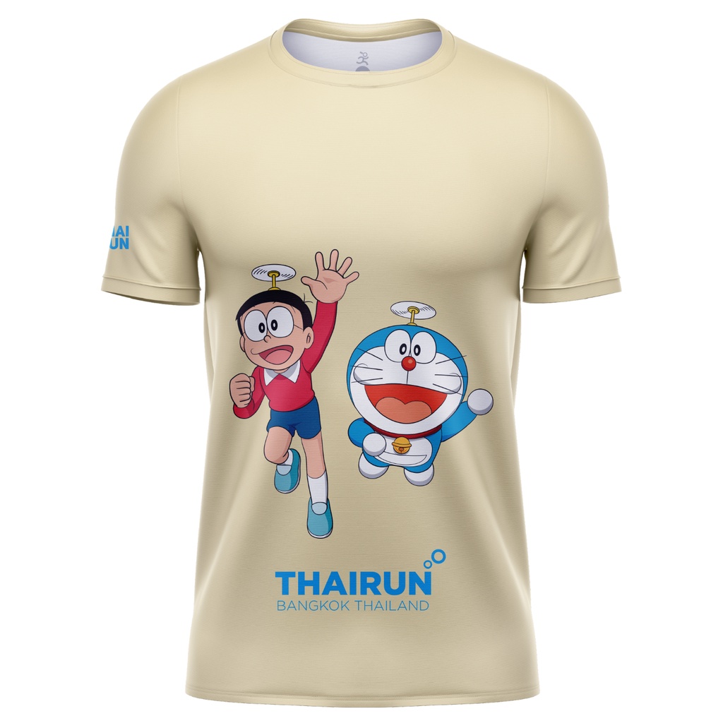 เสื้อยืดผ้าฝ้าย[โค้ด SB8PN4 60]Thairun(ไทยรัน) เสื้อวิ่ง เสื้อกีฬา Doraemon & Nobita คอปเตอร์ไม้ไผ่ 