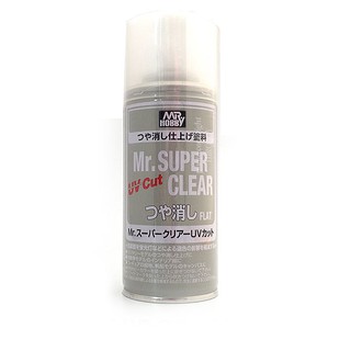 สเปรย์เคลือบด้านกันแสง(UV)ป้องกันโมเดลเหลืองสูตรทินเนอร์ B523 Mr Super Clear UV Cut (Flat) 170ml