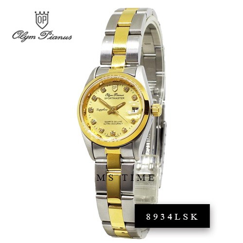 นาฬิกาข้อมือผู้หญิง OP (Olym Pianus) สายสแตนเลสแท้สองกษัตริย์ รุ่น 8934LSK-404E (สีสองกษัตริย์/หน้าทอง)