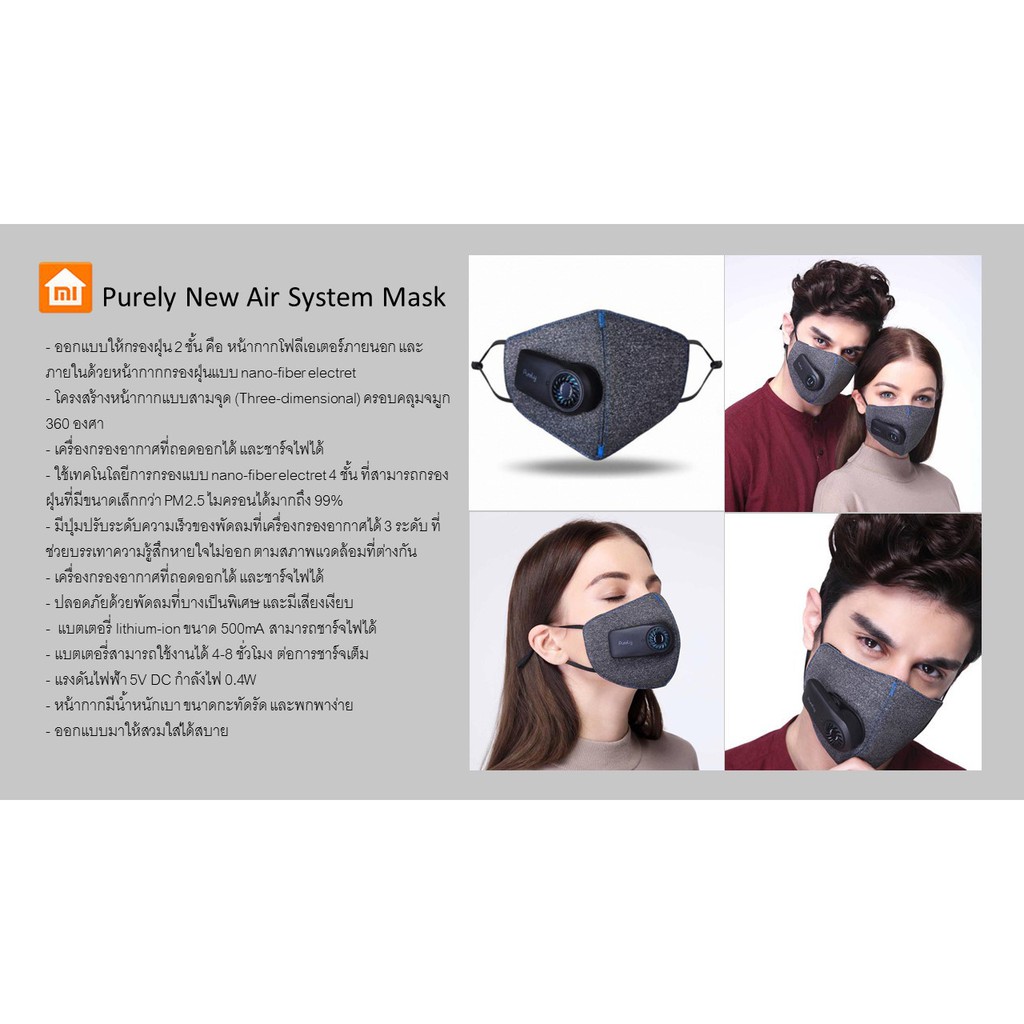 xiaomi Purely New Air System Mask หน้ากาก PM2.5 แบบมีพัดลม  *** สินค้ามีที่ร้านพร้อมส่งใน 1 วันทำการ ***