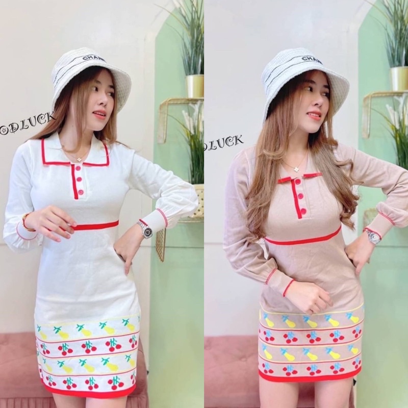 Dzaishop💕 เดรสไหมพรมคอปก แขนยาว แต่งกระดุมน่ารักๆ ผ้าดี ดีเทลสวย งานขายดีค่า