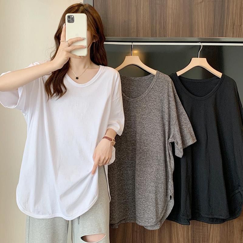 【Plus Size】เสื้อยืดแขนสั้น คอกลม ทรงหลวม ขนาดใหญ่ สไตล์เกาหลี สําหรับผู้หญิง (40-150 กก.)