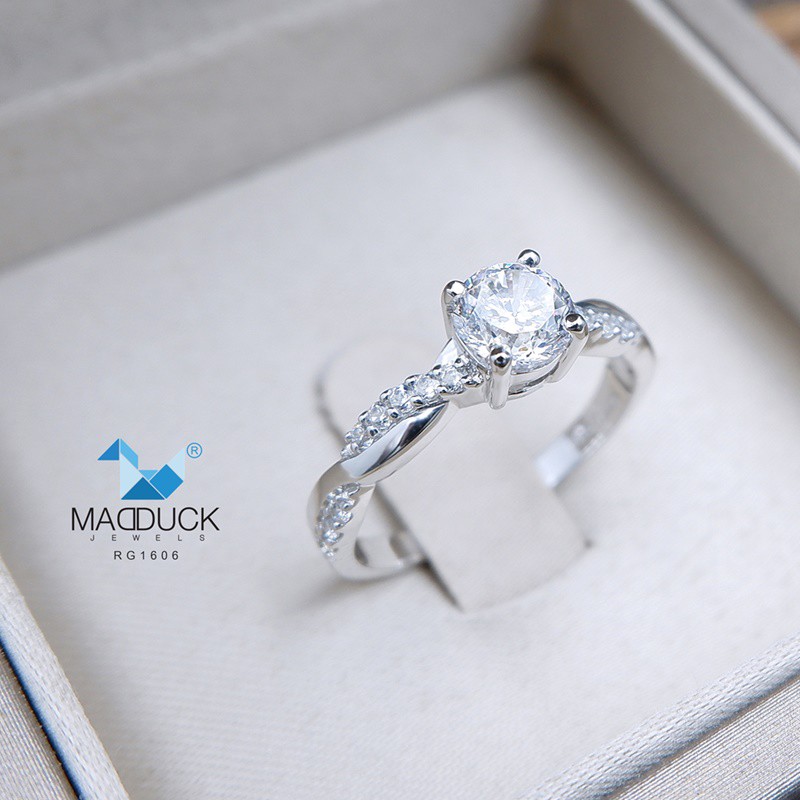 Madduckjewels RG1606 แหวนเงินแท้ 925 CZ / โมอิส (Moissanite) / เพชรแลป (Lab Grown) ชุบโรเดียม แหวนแต่งงาน รูปที่ 9