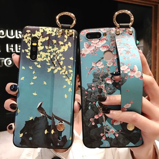 นกและดอกไม้ พลัมสีแดง แปะก๊วย เคส สายรัดข้อมือ เคส Samsung Galaxy A52S A72 A52 A32 A42 A12 A71 A51 A31 A21S A70 A50 A30 A30S A50S A20 M51 M10 A10 A40 A750 A71 2018 5G case tpu ผู้หญิง ซิลิก้าเจล เคลือบ เคส