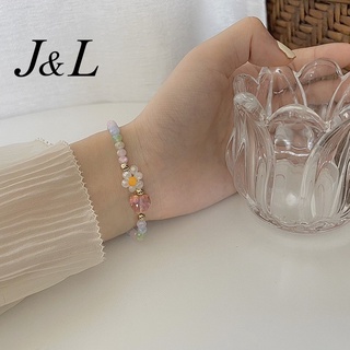 J&amp;L เครื่องประดับสร้อยข้อมือพลาสติกแฟชั่นลายดอกไม้หัวใจลูกปัดสําหรับผู้หญิง