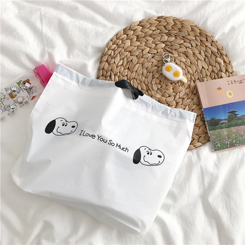กระเป๋าช้อปปิ้ง แบบผูกเชือก พิมพ์ลายสุนัข สไตล์ญี่ปุ่นน่ารัก สําหรับผู้หญิง