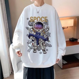 3 สี【M-3Xl】เสื้อกันหนาวคอกลมพิมพ์ลายนักบินอวกาศทรงหลวมสไตล์เกาหลีสําหรับผู้หญิง