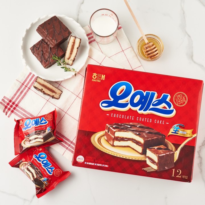 พร้อมส่ง 오예스 ขนมปังสอดใส้ช็อคโกเเล็ตเค้ก Haitai Chocolate coated cake 360g