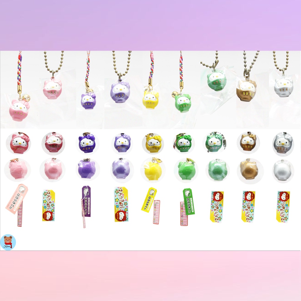 ✅9ชิ้น jingle bell daruma Hello Kitty Souvenir mobile keychains from Japan Sanrio🇯🇵พวงกุญแจคิตตี้ จากญี่ปุ่นซานริโอ้ ครบ