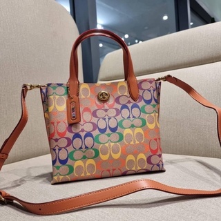 COACH CA102 WILLOW TOTE 24 IN RAINBOW SIGNATURE CANVAS