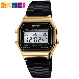 นาฬิกาข้อมือ SKMEI ดิจิตอล สวยๆ สายสแตนเลส รุ่น A168WGA-11123 Black /Gold กันน้ำได้