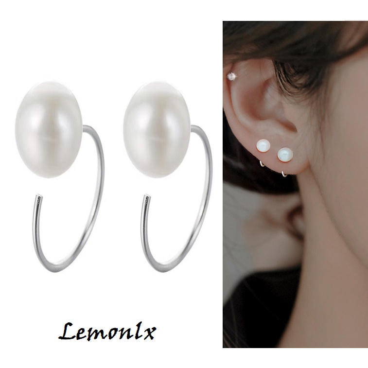 100% S999 ต่างหูเงิน1 คู่ Pearl Hook Daily Basic Hoop CZ วงกลมทุกวันผู้หญิงผู้ชาย Antiภูมิแพ้ Helix 