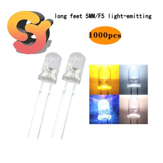 [พร้อมส่ง] ไดโอดเปล่งแสง LED 5 มม. F5 3V 2V สีเขียว สีแดง สีฟ้า สีขาว 0.06W 1000 ชิ้น