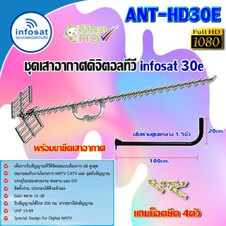 ชุดเสาอากาศดิจิตอลทีวี infosat รุ่น ANT-HD30E พร้อมขางอ 120cm.ยึดเสาอากาศ แถมน็อตยึด4ตัว