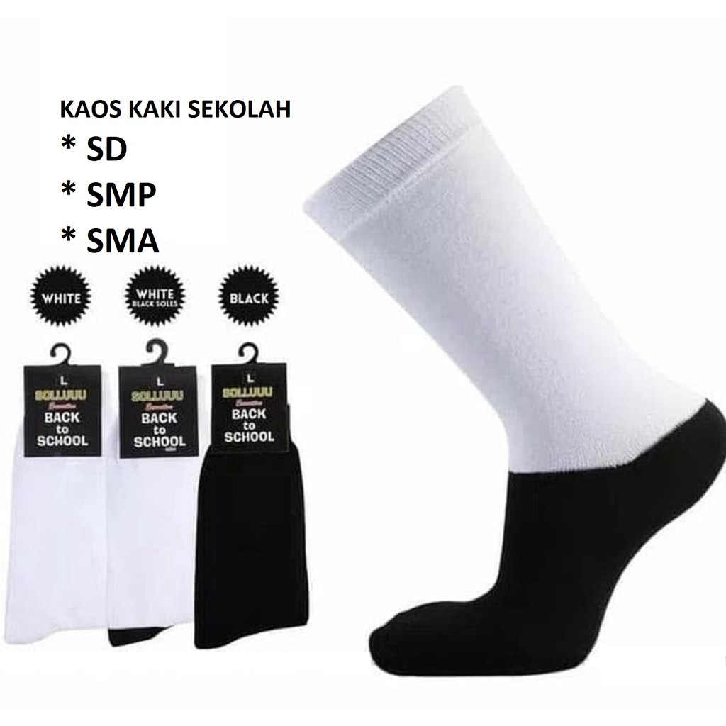 Hitam PUTIH School Socks Elementary Middle School High School Socks Back To School Spandex สีดําสีขา