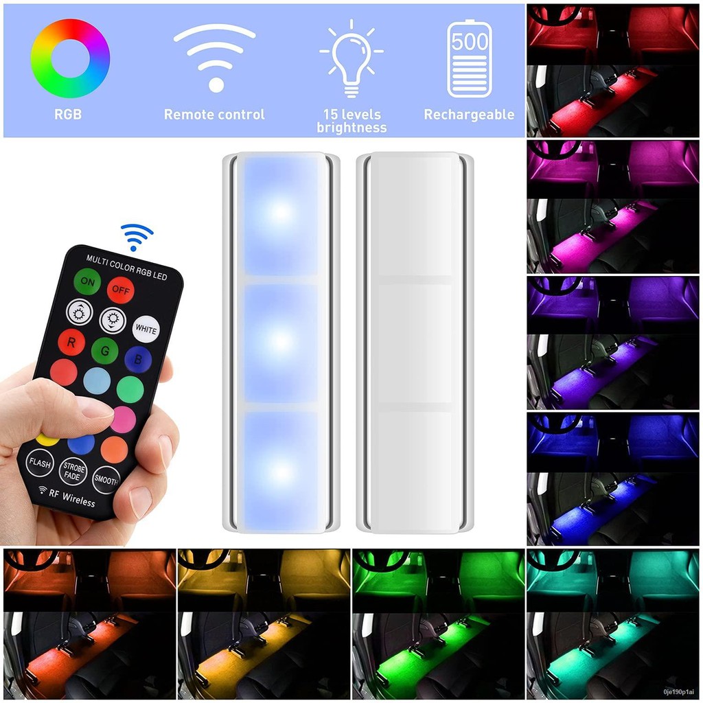 ☃✔♧Wireless RGB LED Car Interior Floor Decorative Atmosphere Lamp Ambient Light Accessories USB Charging Portable Remote