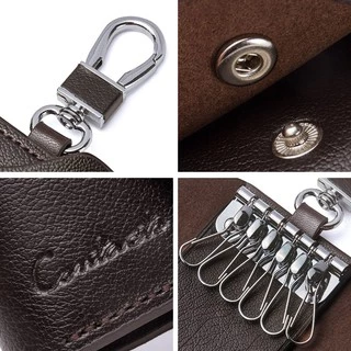 CONTACT'S Men กระเป๋าสตางค์หนังแท้ขนาดเล็ก Key Holder พวงกุญแจกระเป๋า Key Case พร้อมช่องใส่การ์ด