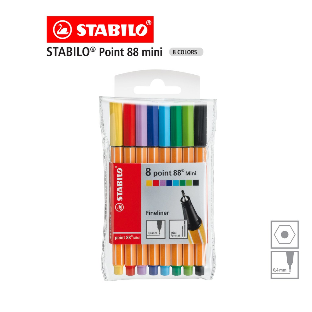 [Official Store] STABILO Point 88 Mini ปากกาสีหมึกน้ำ ปากกาหัวเข็ม หัวเข็ม Fibre-Tip Pen ชุด 8 สี