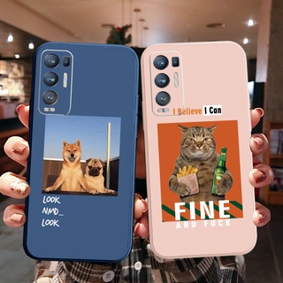 เคสซิลิโคนนิ่ม ขอบตรง ลายสุนัข แมว สําหรับ OPPO Reno6 Z 5G Reno 5 Pro 4 4G 3 Reno2 Z F