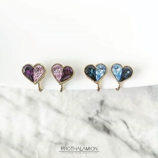 Premium Import Heart Diamond Clip Earrings : ต่างหู ตุ้มหู หนีบ รูป หัวใจ ประดับ เพชร นำเข้า เกรดพรีเมียม