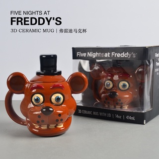 แก้วกาแฟเซรามิค ลาย five nights at freddys fnaf freddy fazbear ขนาด 16 ออนซ์ พร้อมฝาปิด