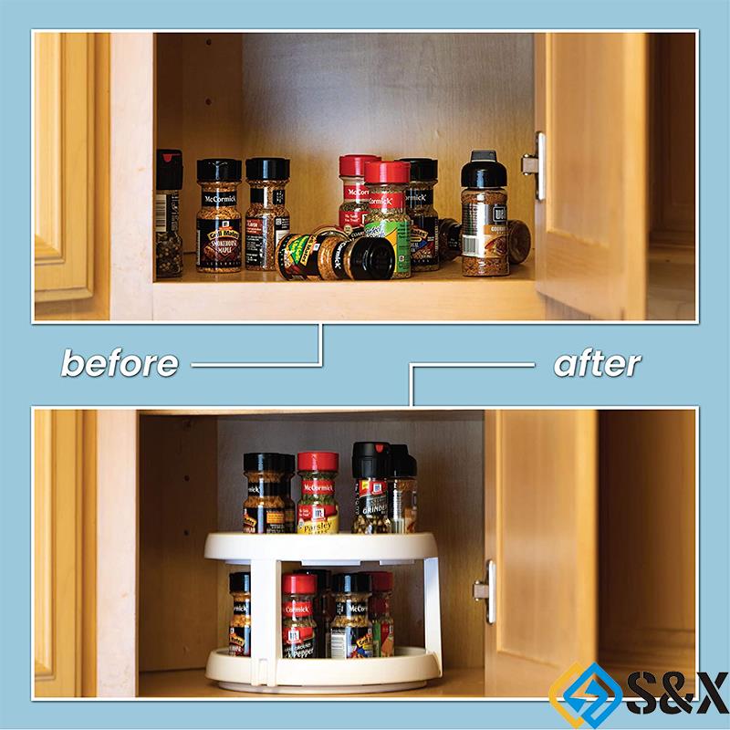 [Ready strock] Kitchen Double layer 360° Rotating Spice Storage Rack ...
