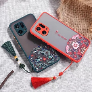 เคสโทรศัพท์ OPPO A76 /A15S /Find X5 Pro /Find X3 /Find X3 Pro /Reno7Z 5G /Reno7 Pro 5G /Reno6 Pro 5G /Reno6 5G /Reno5 Pro Phone Casing Fashion Ethnic Print Frosted Back Cover Shockproof Chinese Knot Tassel Phone Soft Case เคส Find X5 Pro