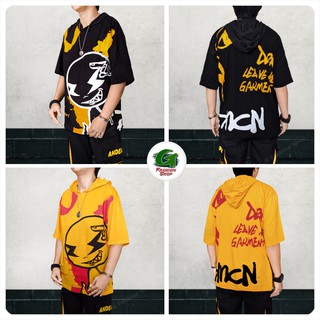 🚴‍ เสื้อยืด มีฮู้ด แขนสั้น โอเวอร์ไซส์ สกรีนลายสุดคิ้วท์ น่ารัก สกรีนทั้งด้านหน้า และด้านหลัง เนื้อผ้าคอตตอน (HSO-1112)