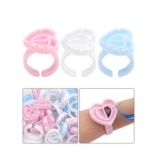 Yelix 100 ชิ้นรูปหัวใจพลาสติก Lash กาวแหวนทิ้งสีชมพู Blue La…